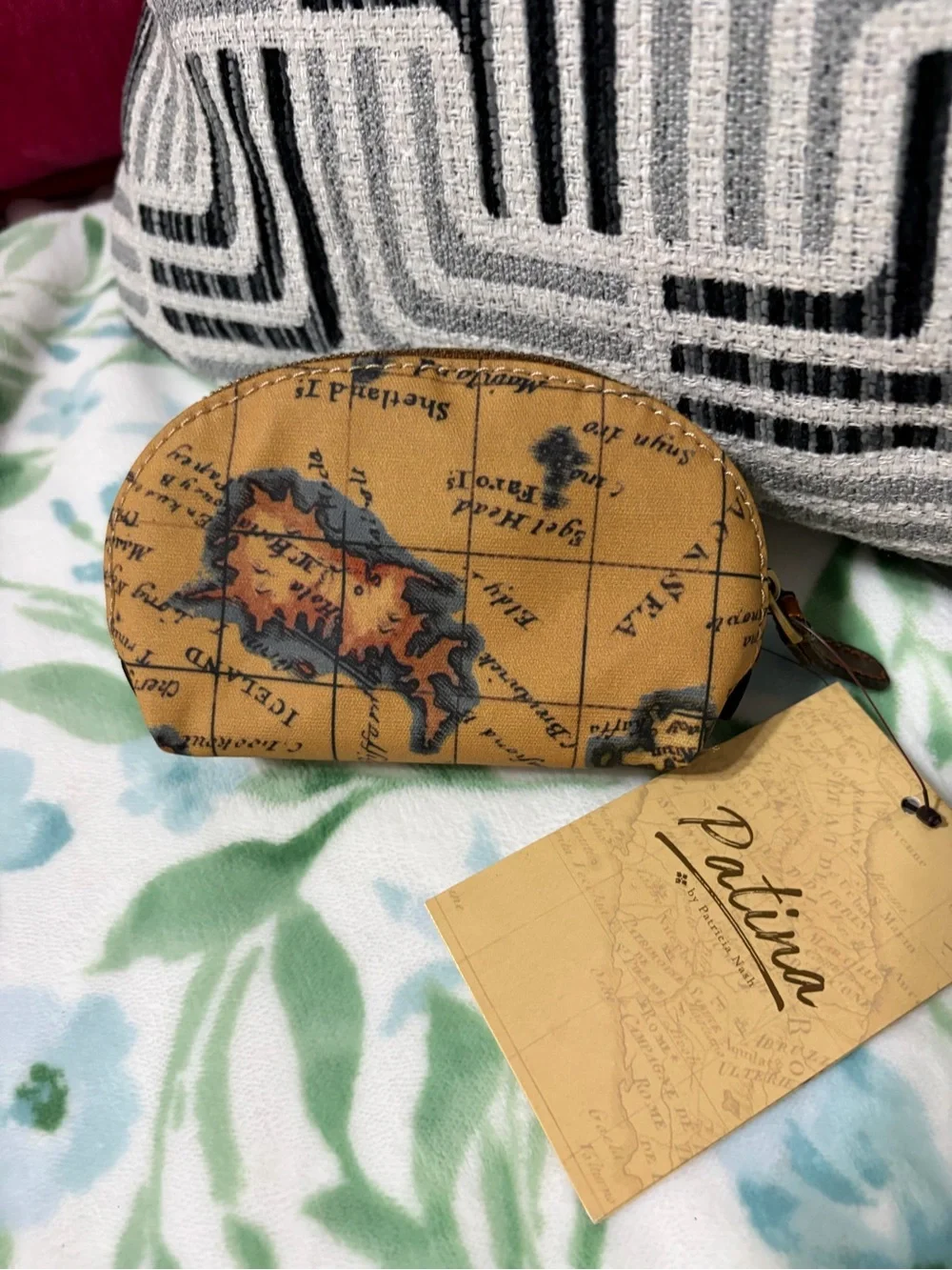 Patina Map-Print Coin Pouch in Tan